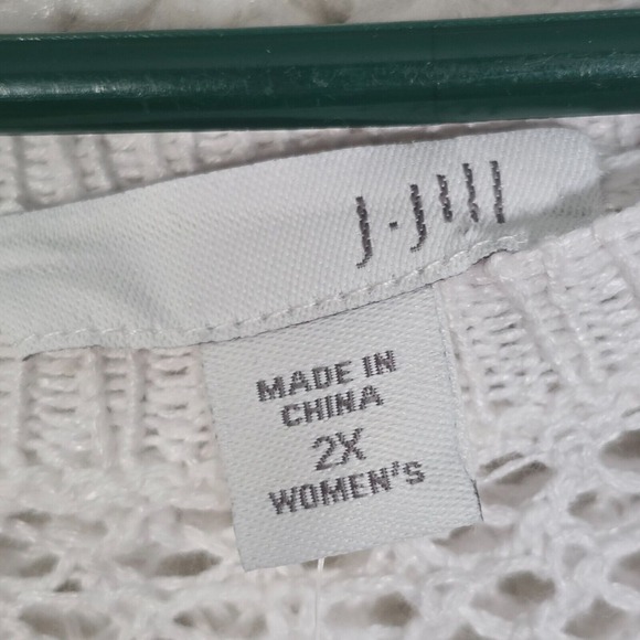 J Jill Sweater Womens 2X White Short Sleeve Open Knit Linen Cotton Coastal Beach - Picture 5 of 11